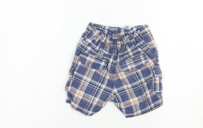 George Boys Blue Plaid Cotton Cargo Shorts Size 2 Years  Regular Drawstring