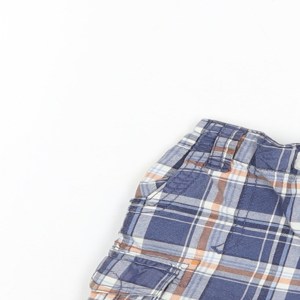 George Boys Blue Plaid Cotton Cargo Shorts Size 2 Years  Regular Drawstring