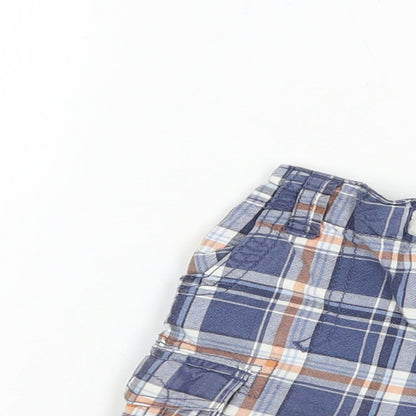 George Boys Blue Plaid Cotton Cargo Shorts Size 2 Years  Regular Drawstring