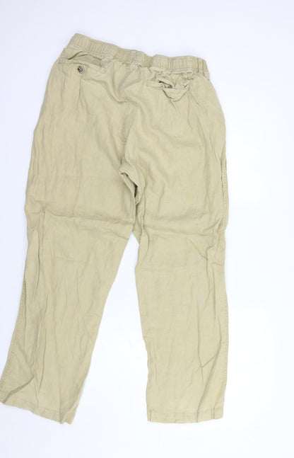 28 Palms Womens Beige  Linen Trousers  Size 12 L28 in Regular Button