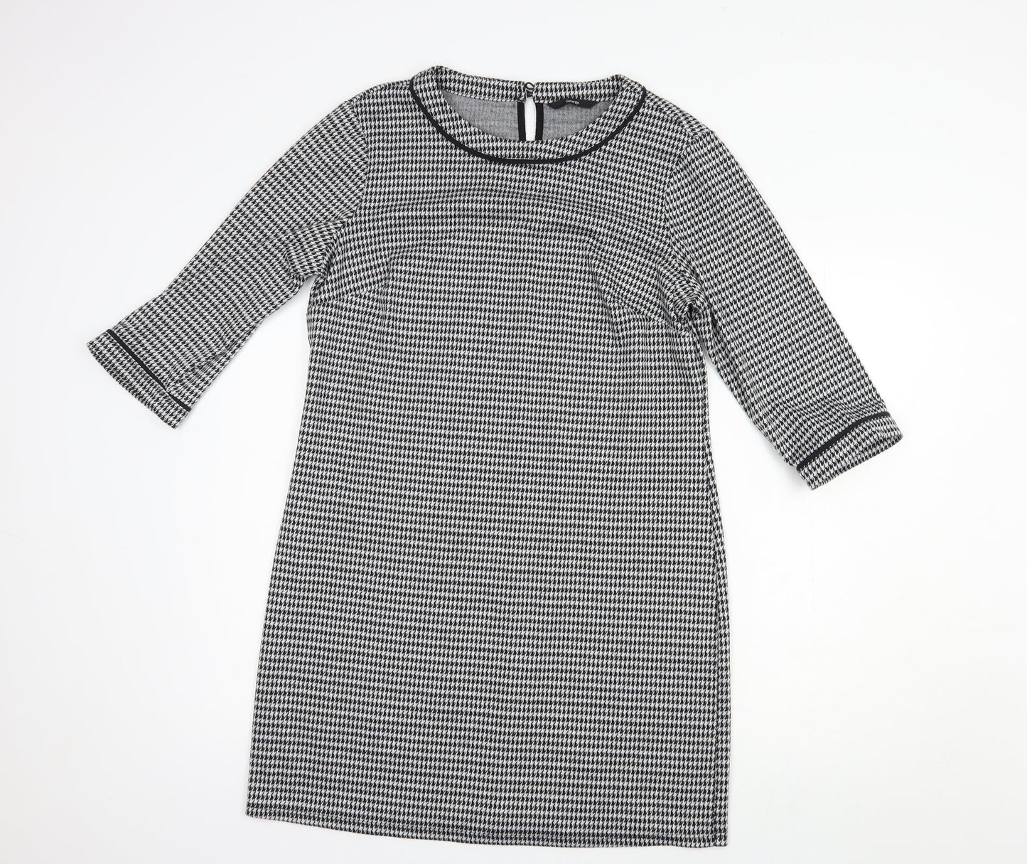 George Womens Black Houndstooth Polyester Shift  Size 12  Boat Neck Button