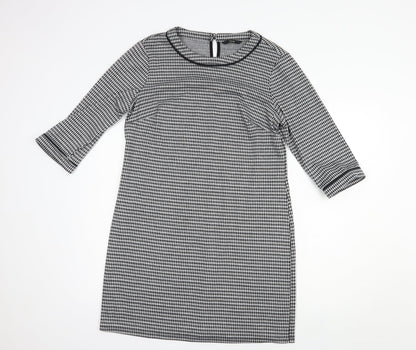 George Womens Black Houndstooth Polyester Shift  Size 12  Boat Neck Button