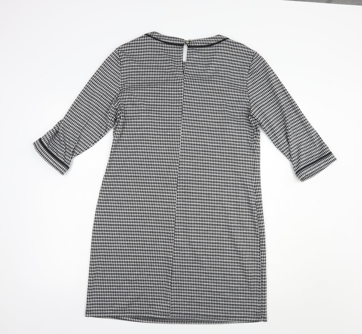 George Womens Black Houndstooth Polyester Shift  Size 12  Boat Neck Button