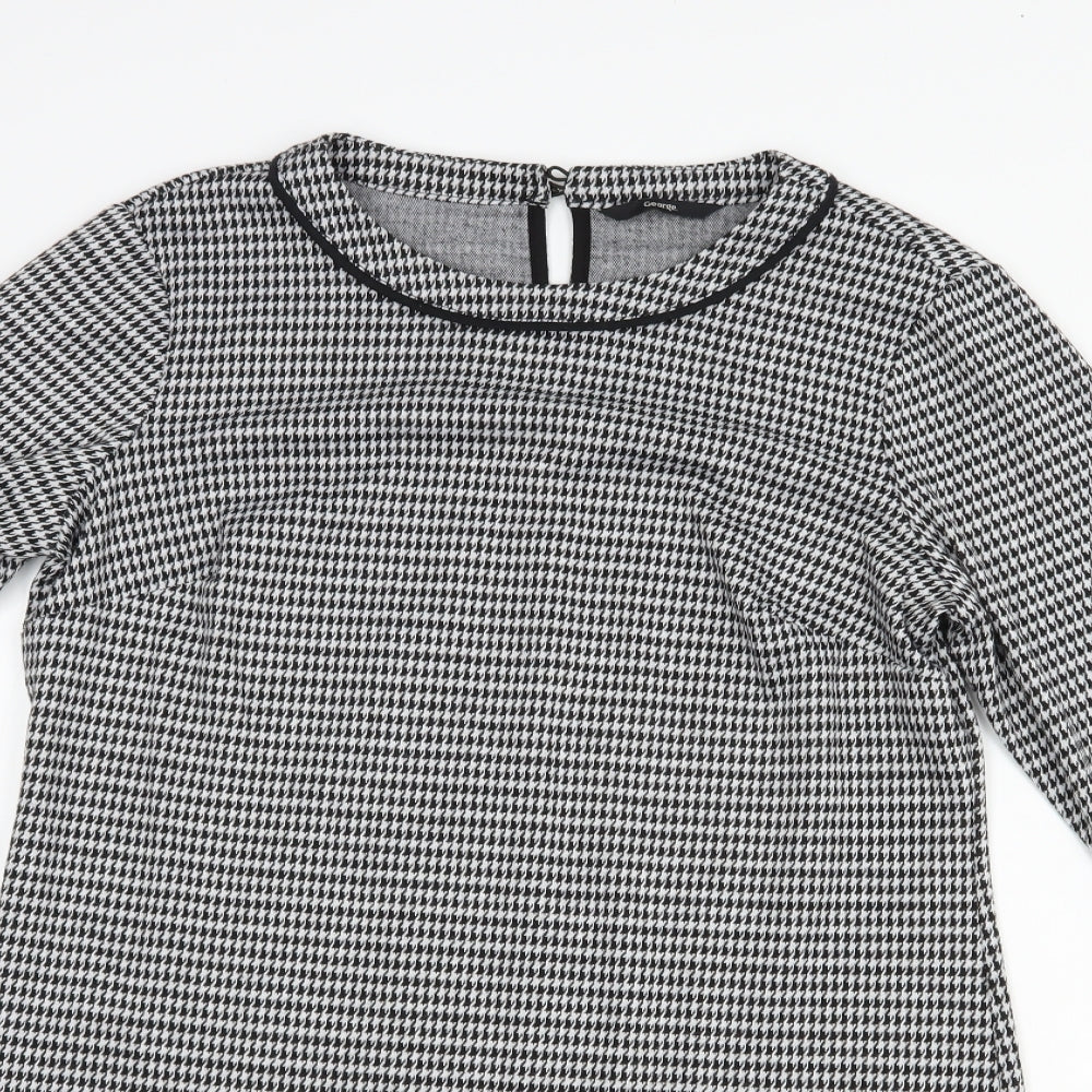 George Womens Black Houndstooth Polyester Shift  Size 12  Boat Neck Button