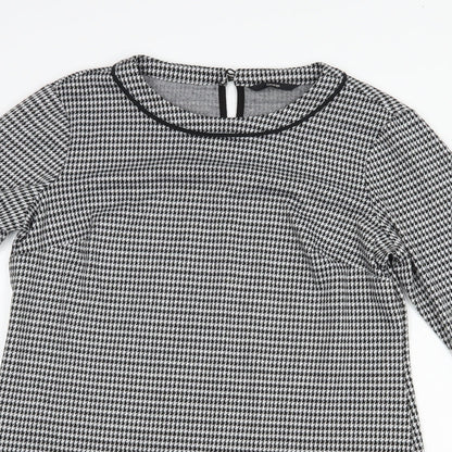 George Womens Black Houndstooth Polyester Shift  Size 12  Boat Neck Button