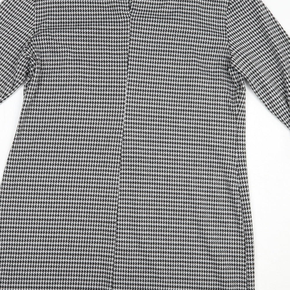 George Womens Black Houndstooth Polyester Shift  Size 12  Boat Neck Button