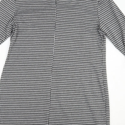 George Womens Black Houndstooth Polyester Shift  Size 12  Boat Neck Button