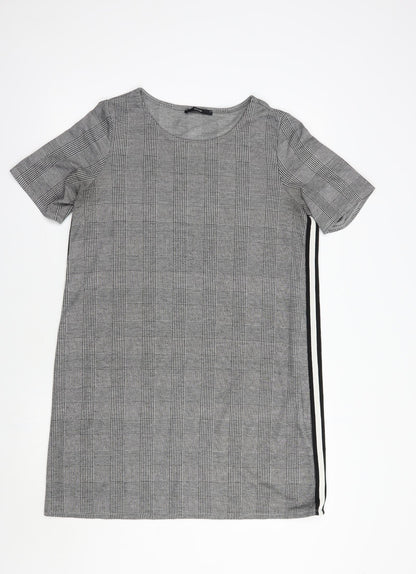 George Womens Grey Plaid Polyester Shift  Size 12  Boat Neck Pullover