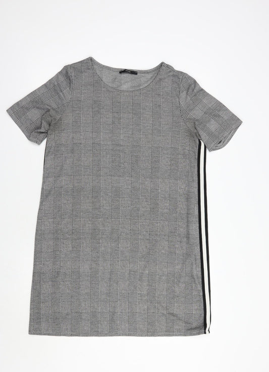 George Womens Grey Plaid Polyester Shift  Size 12  Boat Neck Pullover