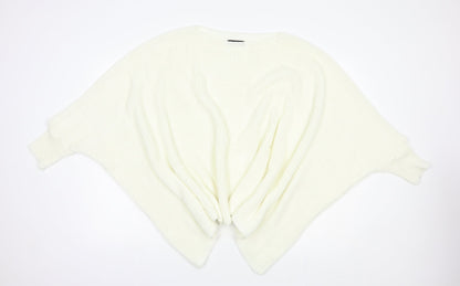 Boohoo Womens Ivory Boat Neck  Acrylic Pullover Jumper Size M