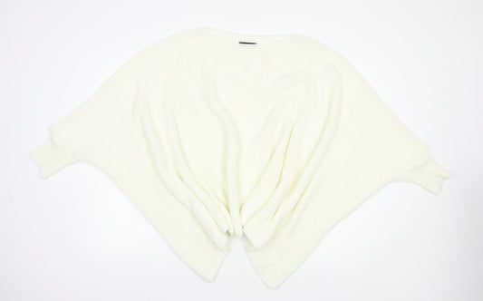 Boohoo Womens Ivory Boat Neck  Acrylic Pullover Jumper Size M