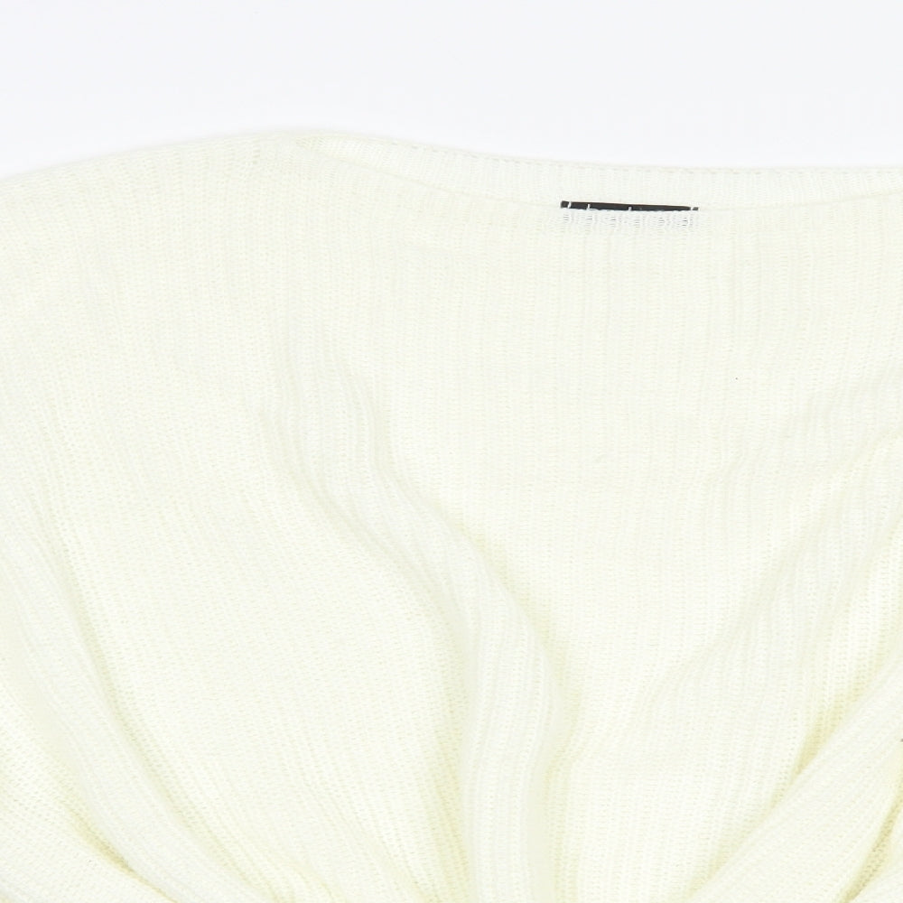 Boohoo Womens Ivory Boat Neck  Acrylic Pullover Jumper Size M