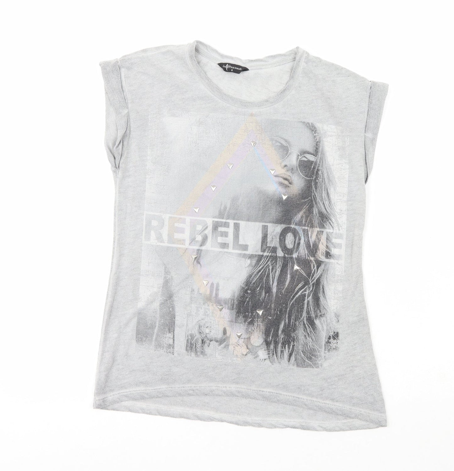 Womens UK Size 8 Internacionale Grey Basic T-Shirt