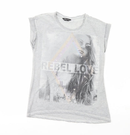 Womens UK Size 8 Internacionale Grey Basic T-Shirt
