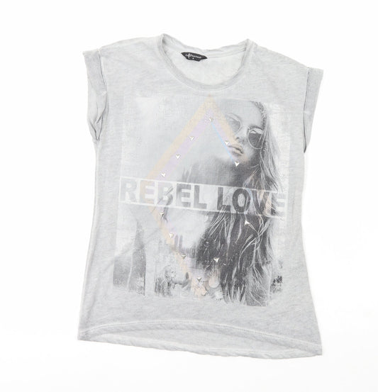Womens UK Size 8 Internacionale Grey Basic T-Shirt