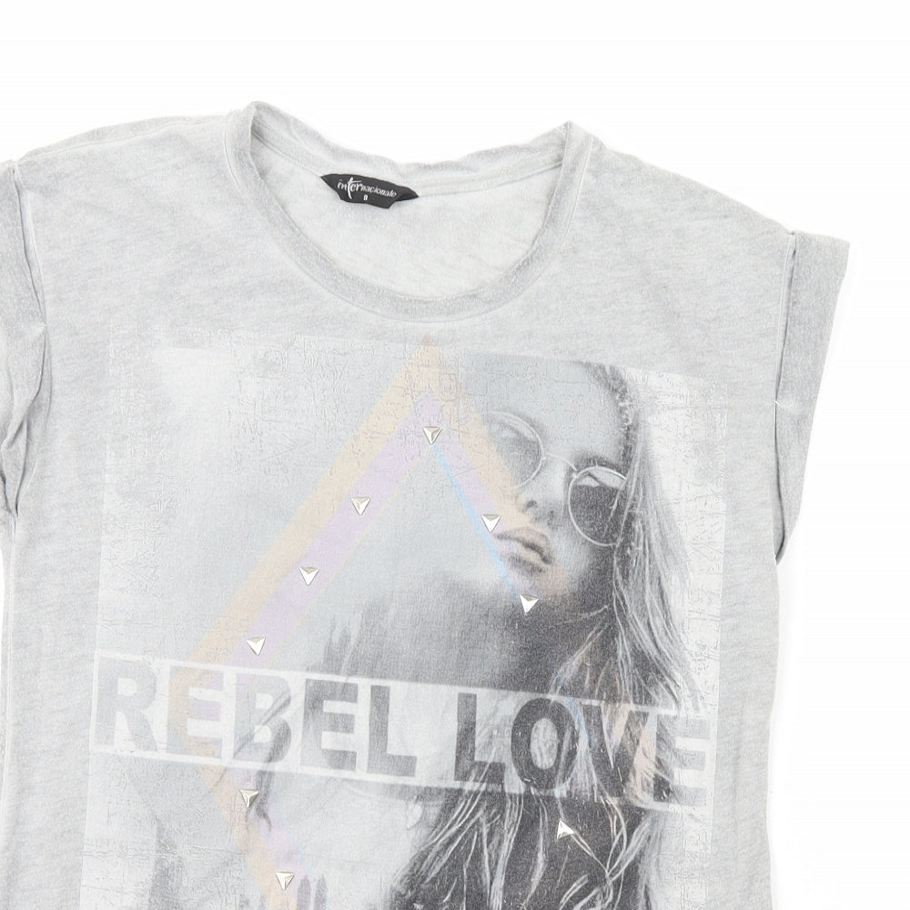 Womens UK Size 8 Internacionale Grey Basic T-Shirt