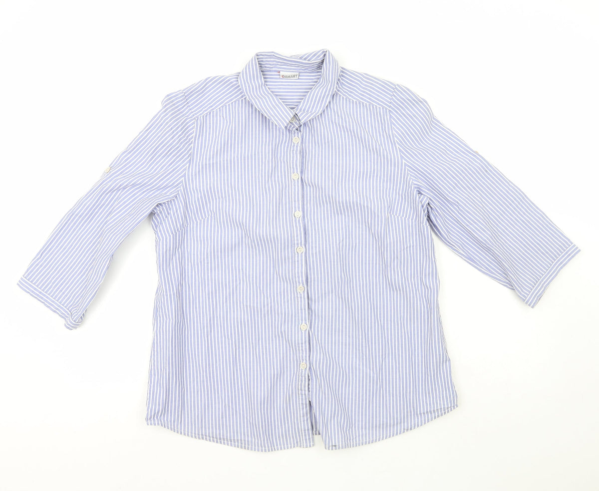Damart Boys Blue Striped 100% Cotton Basic Button-Up Size 14 Years Collared