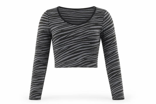 Primark Womens Black Striped Polyester Cropped Casual Size XS Crew Neck