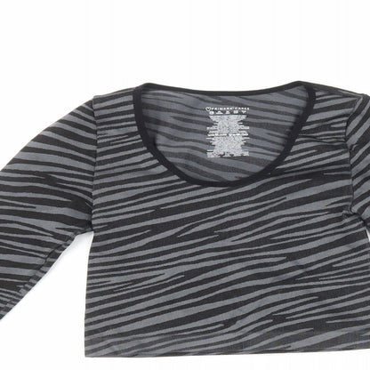 Primark Womens Black Striped Polyester Cropped Casual Size XS Crew Neck