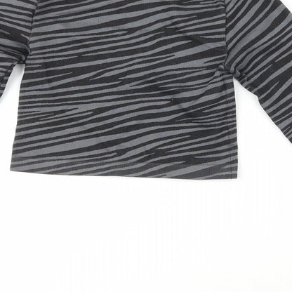 Primark Womens Black Striped Polyester Cropped Casual Size XS Crew Neck