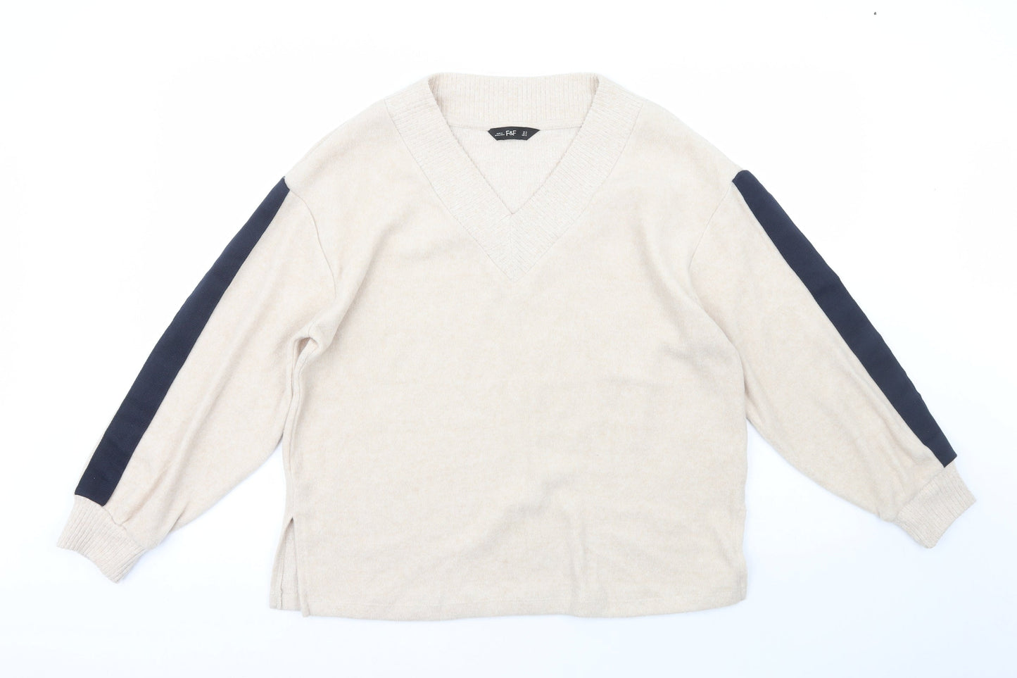 F&F Womens Beige Crew Neck  Polyester Pullover Jumper Size M
