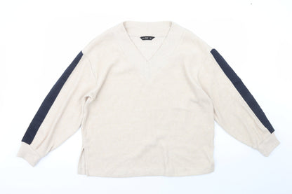 F&F Womens Beige Crew Neck  Polyester Pullover Jumper Size M