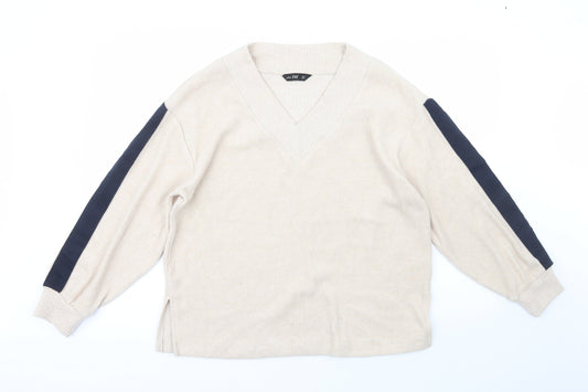 F&F Womens Beige Crew Neck  Polyester Pullover Jumper Size M