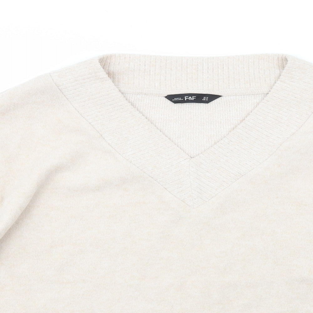 F&F Womens Beige Crew Neck  Polyester Pullover Jumper Size M