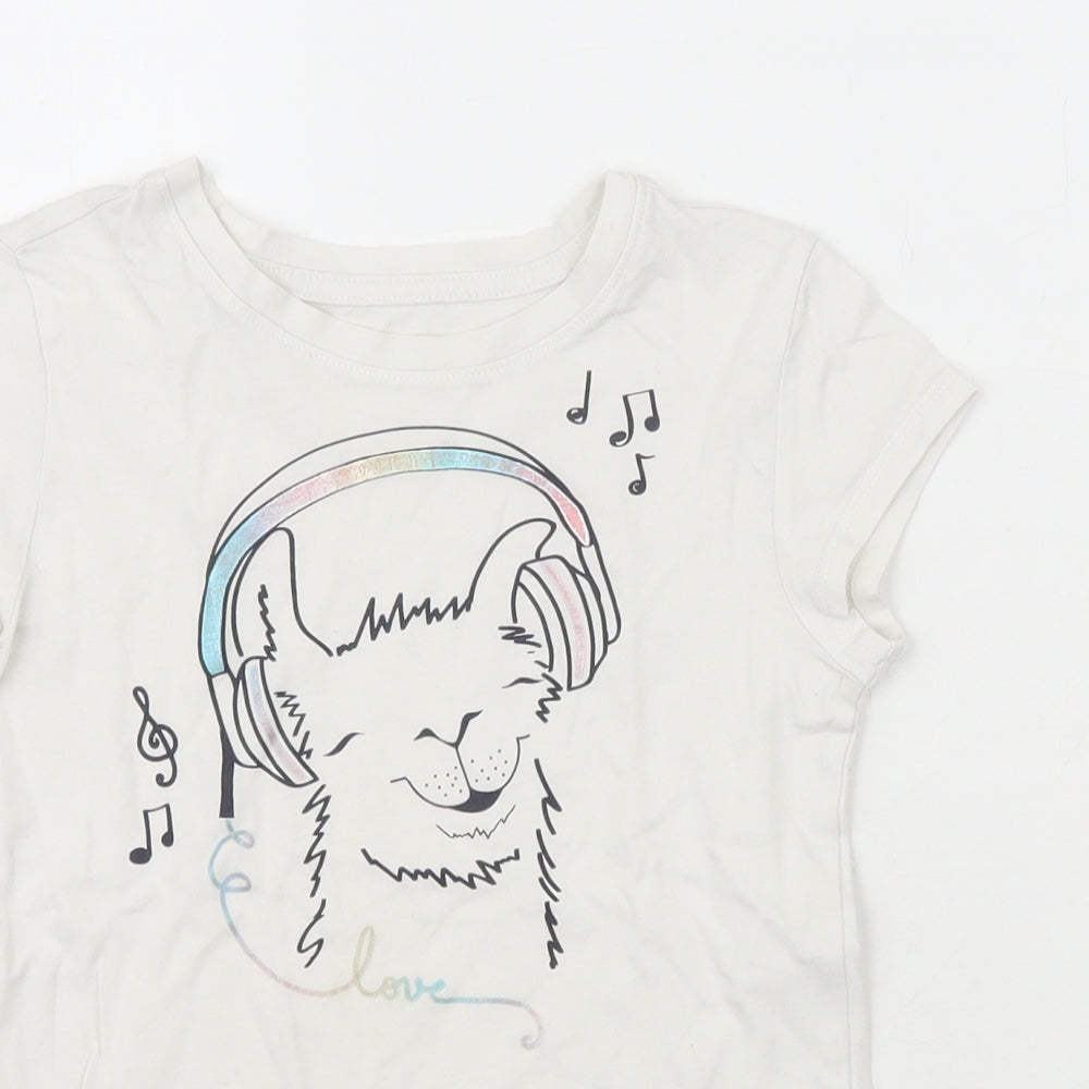 Gap Girls White  Polyester Pullover T-Shirt Size S Crew Neck  - Lama