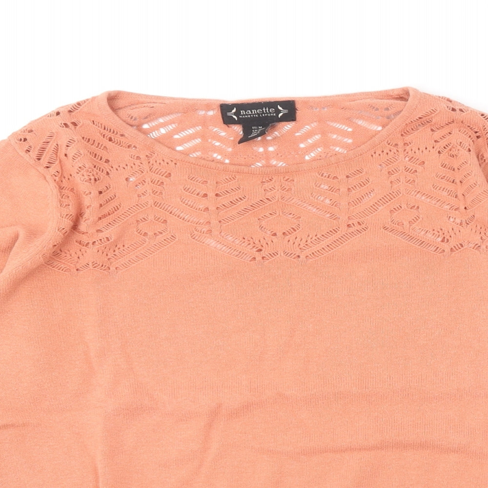 Nanette Lepore Womens Orange Round Neck  Cotton Pullover Jumper Size M