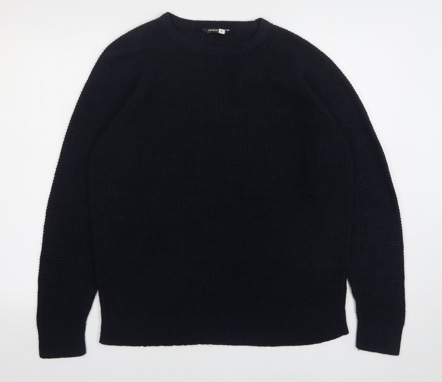 Pep&Co Mens Blue Round Neck  Acrylic Pullover Jumper Size L