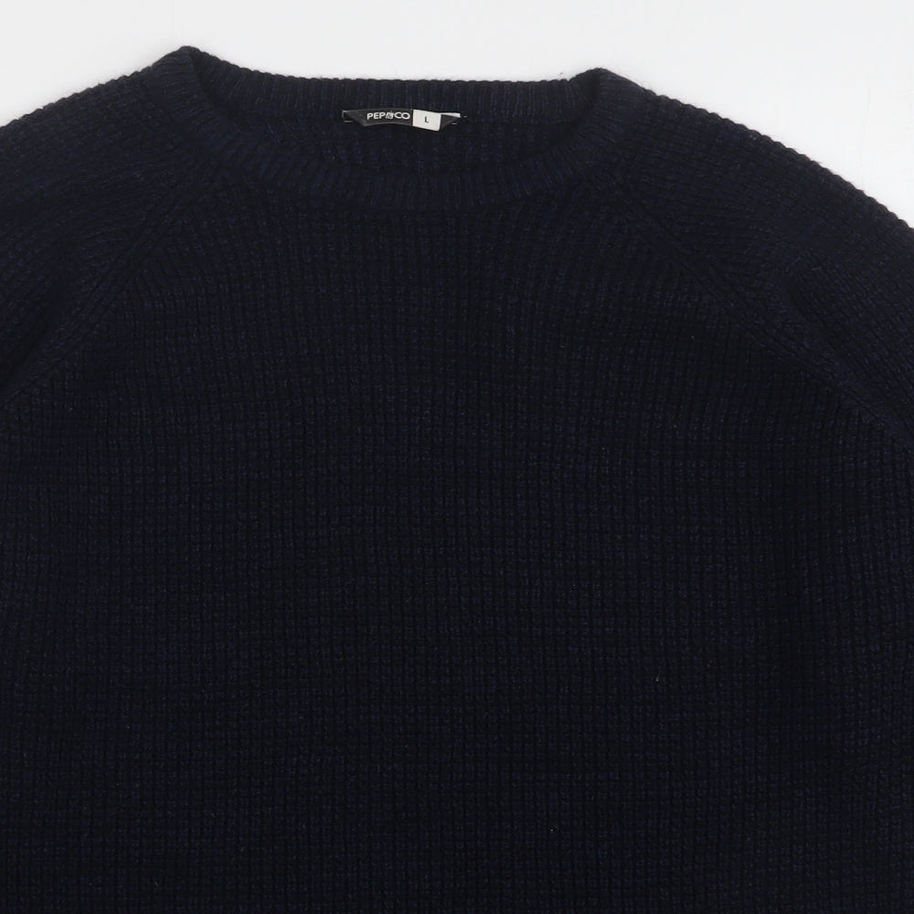 Pep&Co Mens Blue Round Neck  Acrylic Pullover Jumper Size L