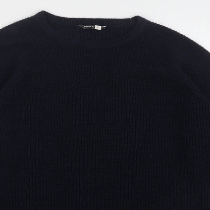 Pep&Co Mens Blue Round Neck  Acrylic Pullover Jumper Size L