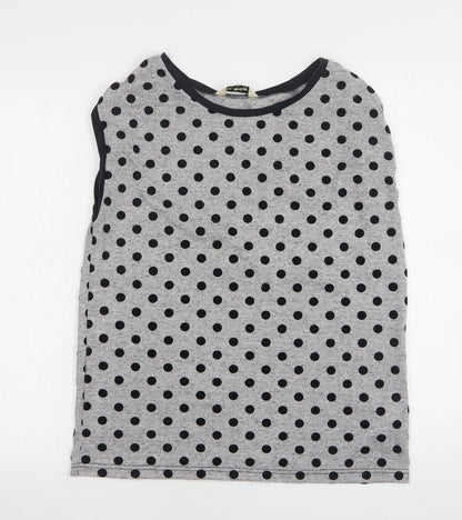 Miss Selfridge Womens Grey Polka Dot Polyester Basic Tank Size 10 Round Neck