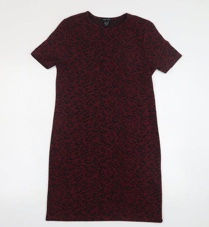 New Look Womens Purple Animal Print Polyester Jumper Dress  Size 8  Round Neck