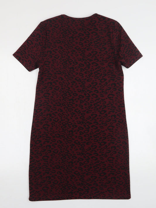 New Look Womens Purple Animal Print Polyester Jumper Dress  Size 8  Round Neck