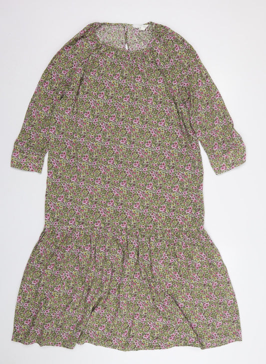 H&M Womens Multicoloured Floral Polyester A-Line  Size XS  Round Neck