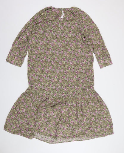 H&M Womens Multicoloured Floral Polyester A-Line  Size XS  Round Neck