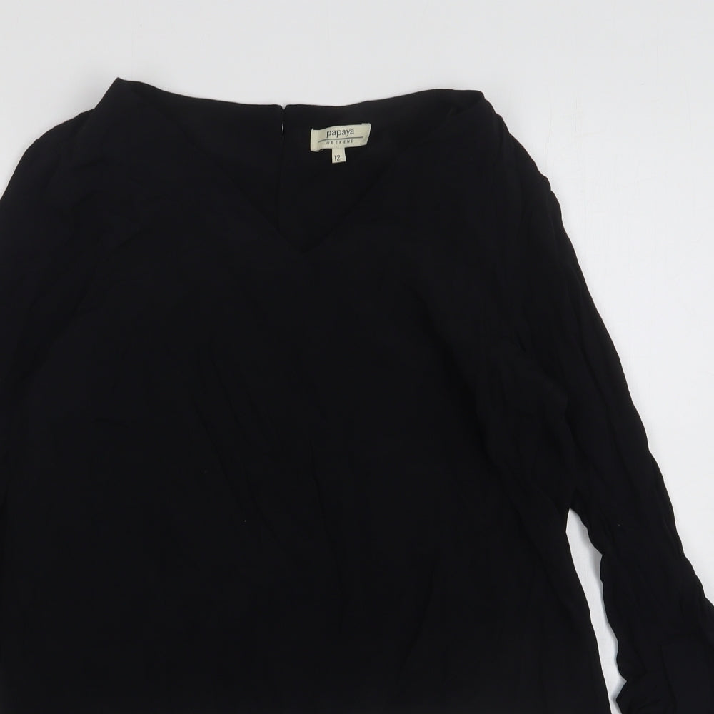 Papaya Womens Black  Viscose Basic Blouse Size 12 V-Neck