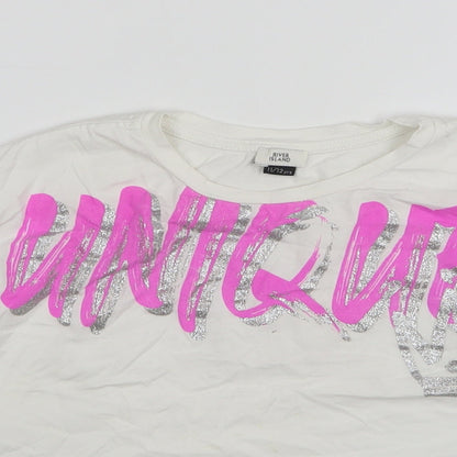 River Island  Girls White  Cotton Cropped T-Shirt Size 11-12 Years Round Neck