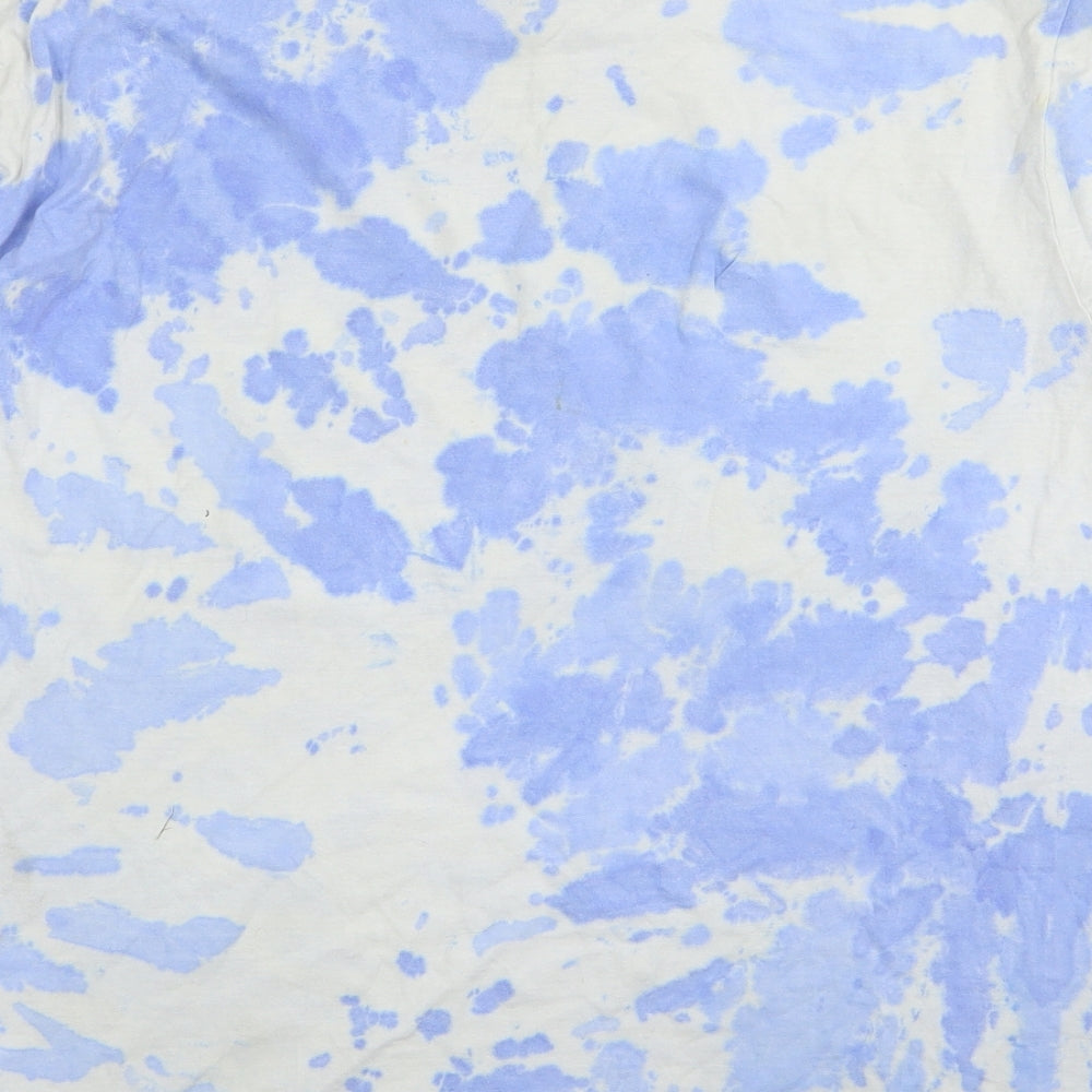 Boohoo Womens Blue Geometric Cotton Basic T-Shirt Size S Round Neck