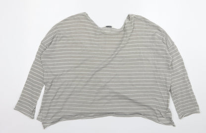 Pull & Bear Mens Grey Round Neck Striped Acrylic Pullover Jumper Size L