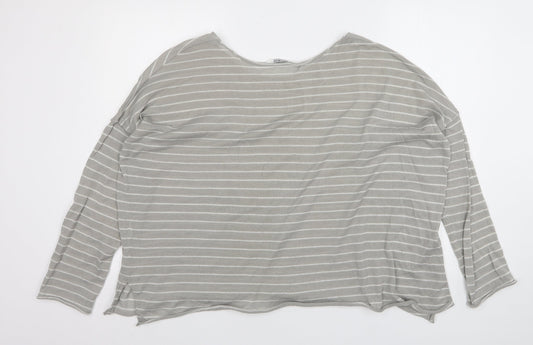 Pull & Bear Mens Grey Round Neck Striped Acrylic Pullover Jumper Size L