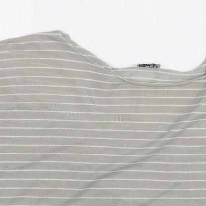 Pull & Bear Mens Grey Round Neck Striped Acrylic Pullover Jumper Size L