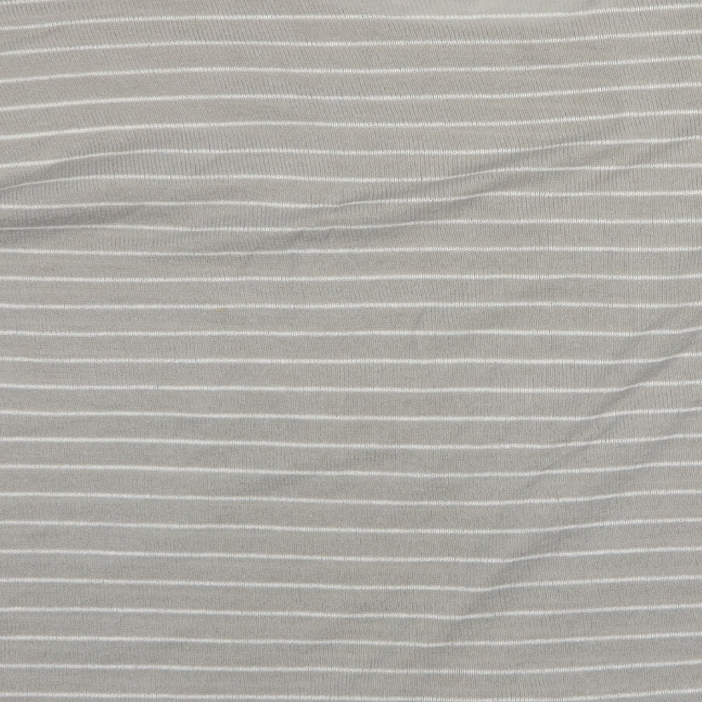 Pull & Bear Mens Grey Round Neck Striped Acrylic Pullover Jumper Size L