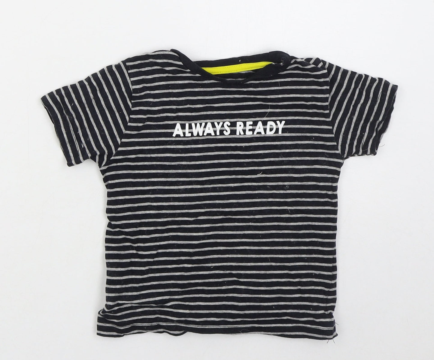 Jeff & Co Boys Grey Striped Cotton Basic T-Shirt Size 18-24 Months Crew Neck Pullover - Always Ready