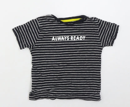 Jeff & Co Boys Grey Striped Cotton Basic T-Shirt Size 18-24 Months Crew Neck Pullover - Always Ready