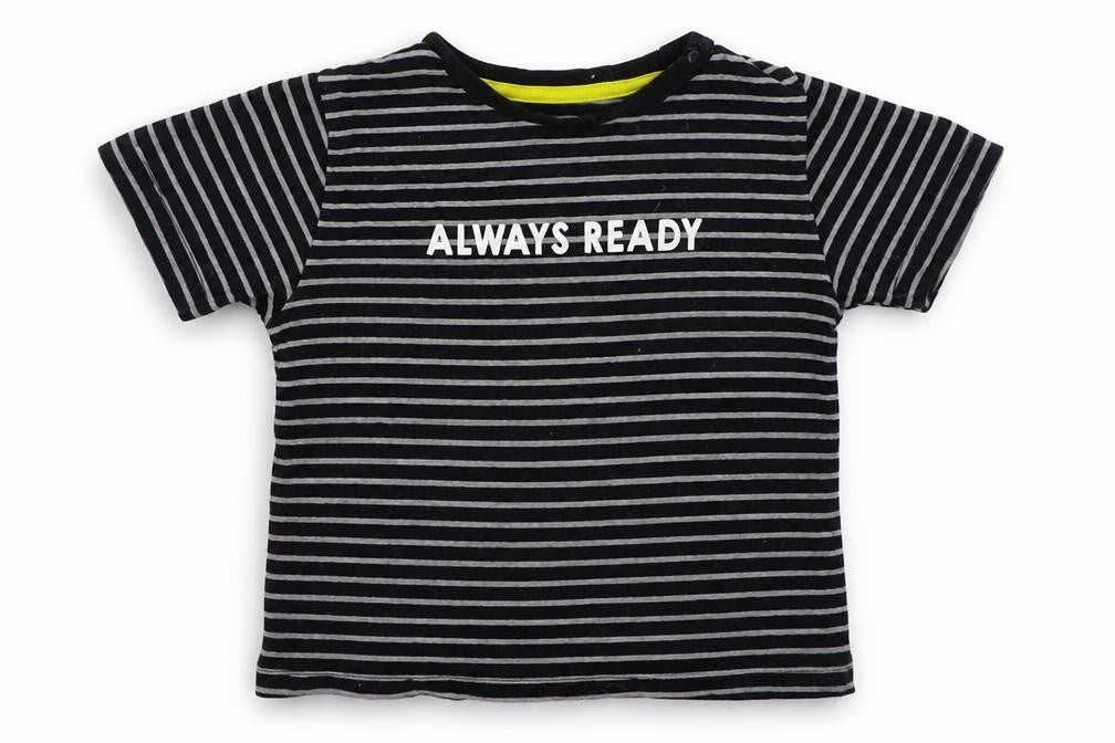 Jeff & Co Boys Grey Striped Cotton Basic T-Shirt Size 18-24 Months Crew Neck Pullover - Always Ready