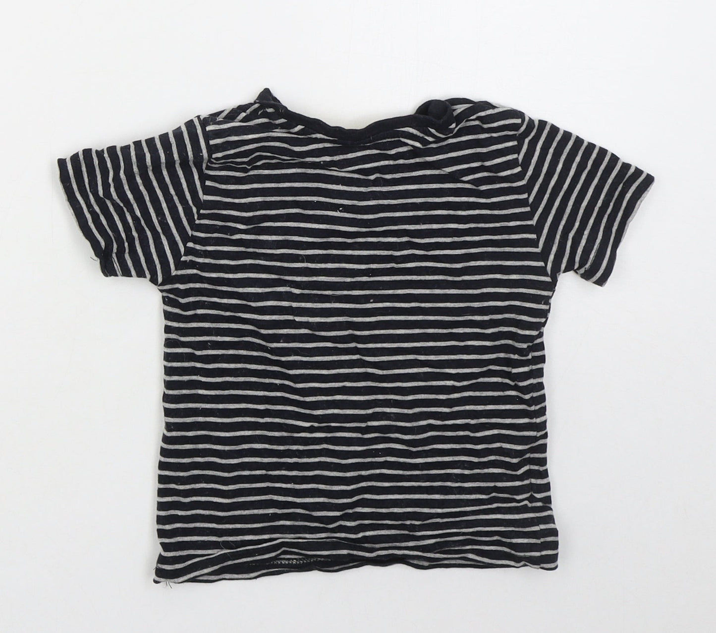 Jeff & Co Boys Grey Striped Cotton Basic T-Shirt Size 18-24 Months Crew Neck Pullover - Always Ready