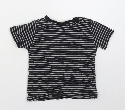 Jeff & Co Boys Grey Striped Cotton Basic T-Shirt Size 18-24 Months Crew Neck Pullover - Always Ready